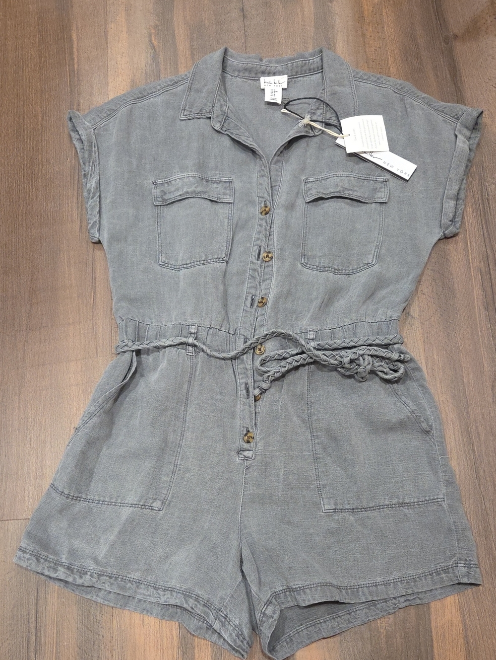 Nicole Miller Short Sleeve Button Romper in Vintage Gray